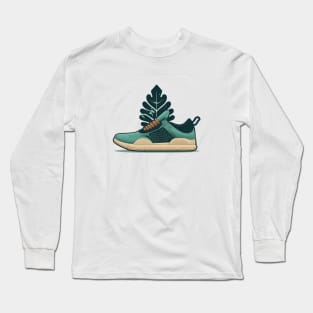 Leaf a Positive Footprint with Our Beige and Blue Sneaker Long Sleeve T-Shirt